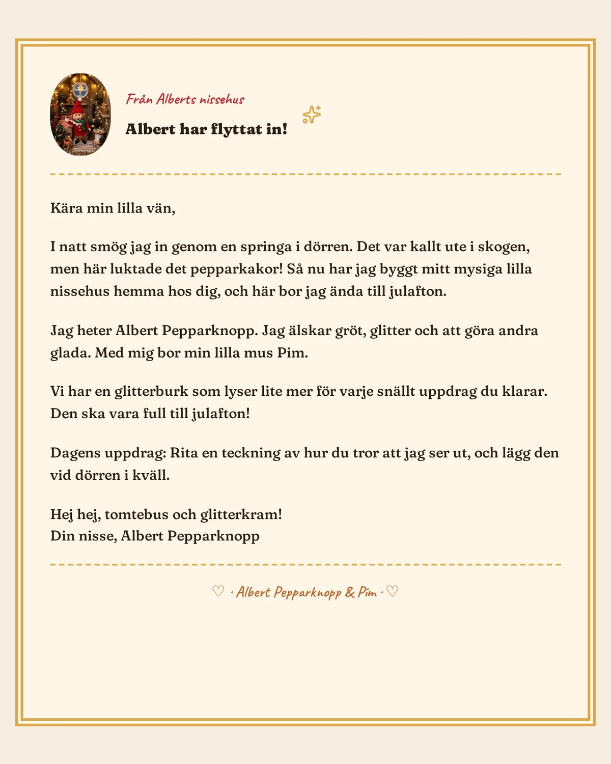 Gratis nissebrev att skriva ut – Albert Pepparknopp har flyttat in