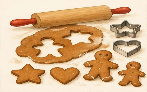 Illustration av pepparkakor med färdig deg