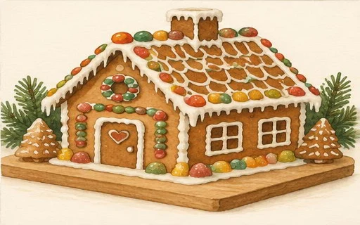 Illustration av pepparkakshus av färdiga delar